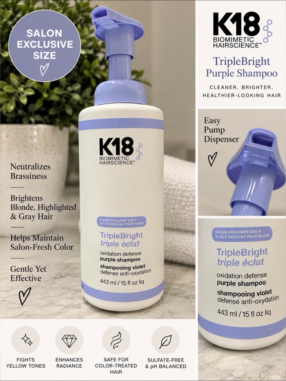 K18 TripleBright Oxidation Defense Purple Shampoo 15 oz